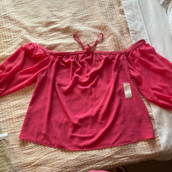 1.STATE Off the Shoulder Sheer Chiffon Blouse - Picture 1 of 5